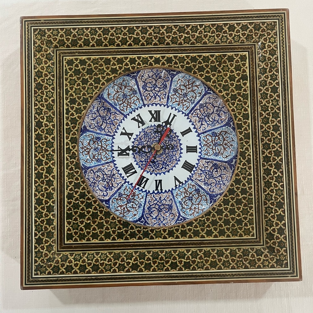 Persian handmade mosaic, wall clock, 12”x12”